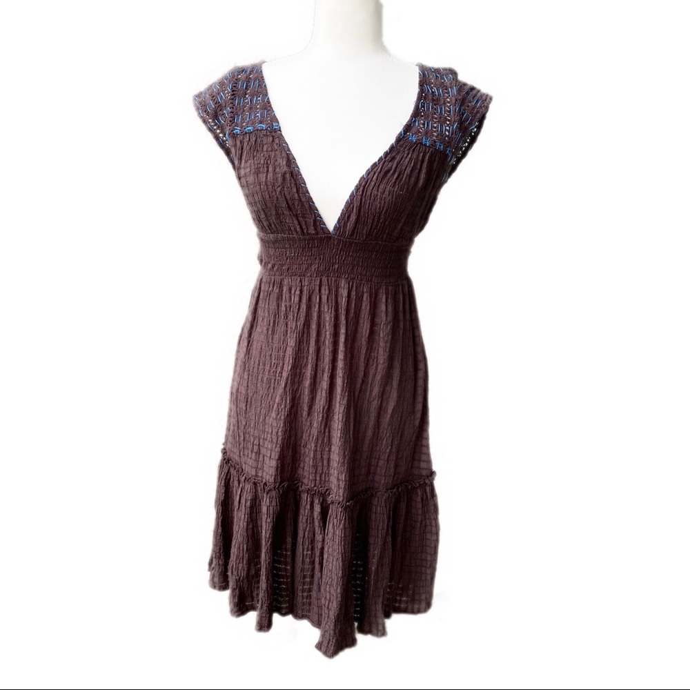 Free People Brown Short Sleeve V-Neck